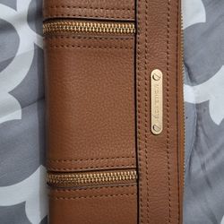 Michael Kors Moxley Brown Zip Around Continental Leather Wallet with Card Case