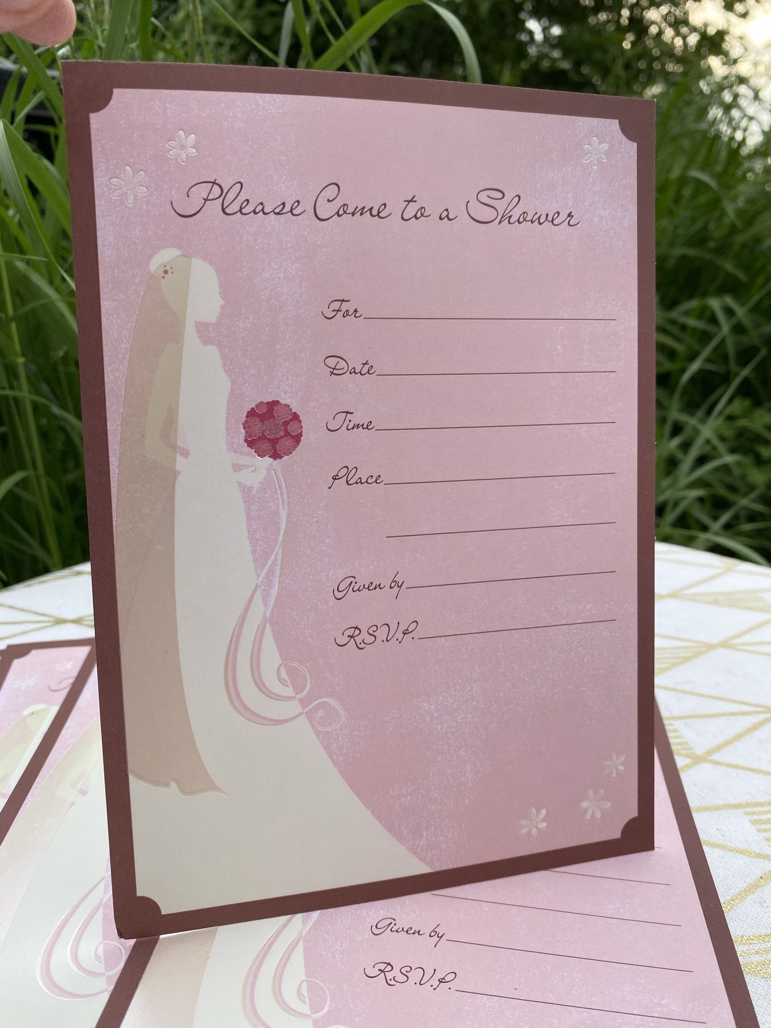 Bridal Shower Invitations Set of 5 / Simple Elegant Pink