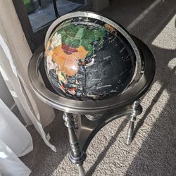 Large Crystal Globe On Metal Pedestal With Compass 🧭