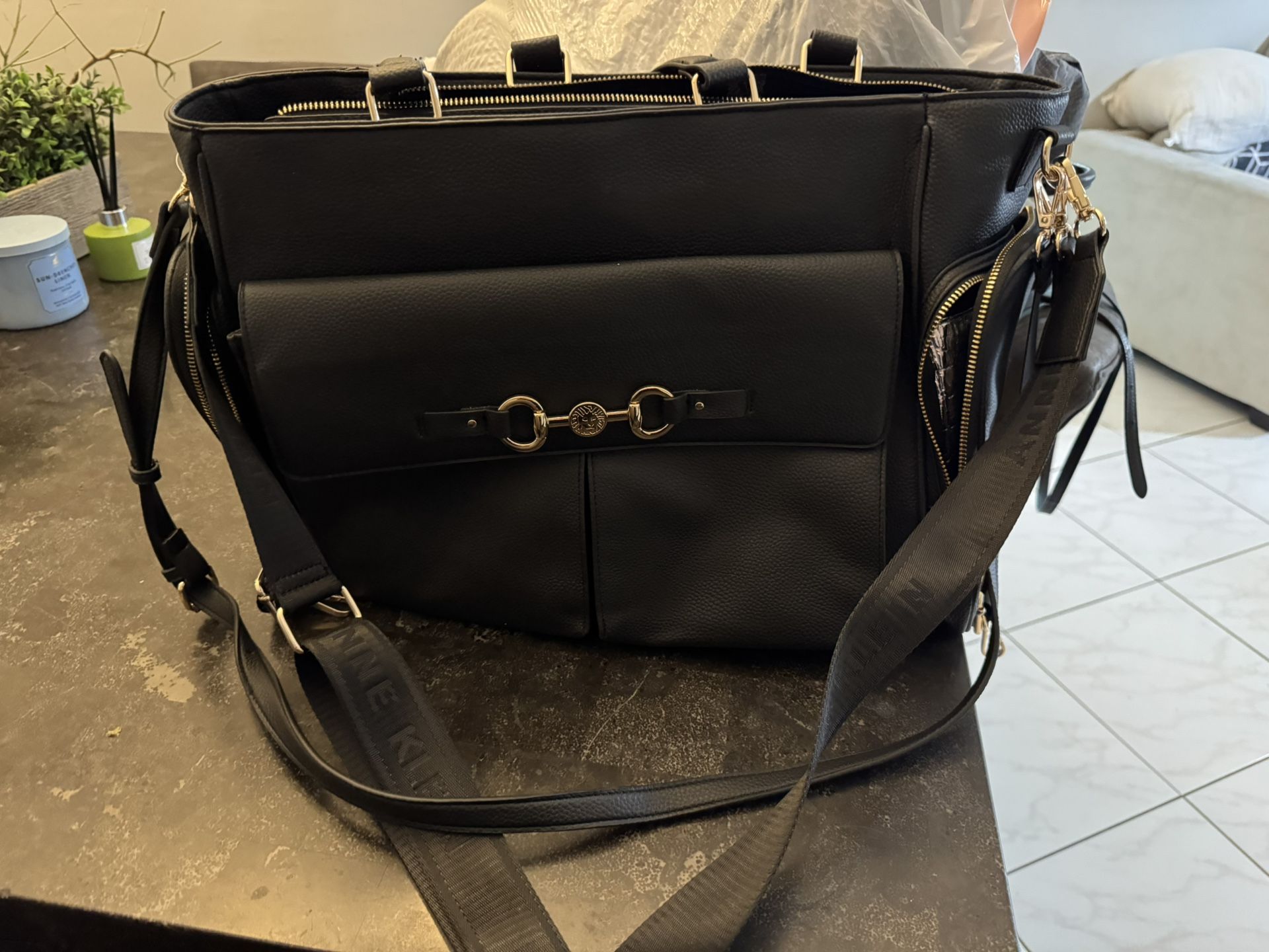 Black Leather Diaper Bag 