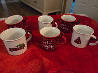Set of 6 Christmas Holiday Ceramic Mugs