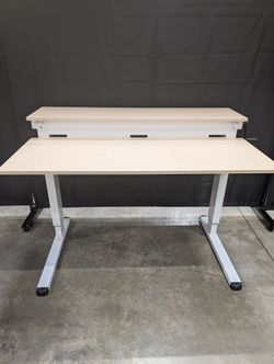 Adjustable Sit-Stand Desk with Light Wood Top and White Frame