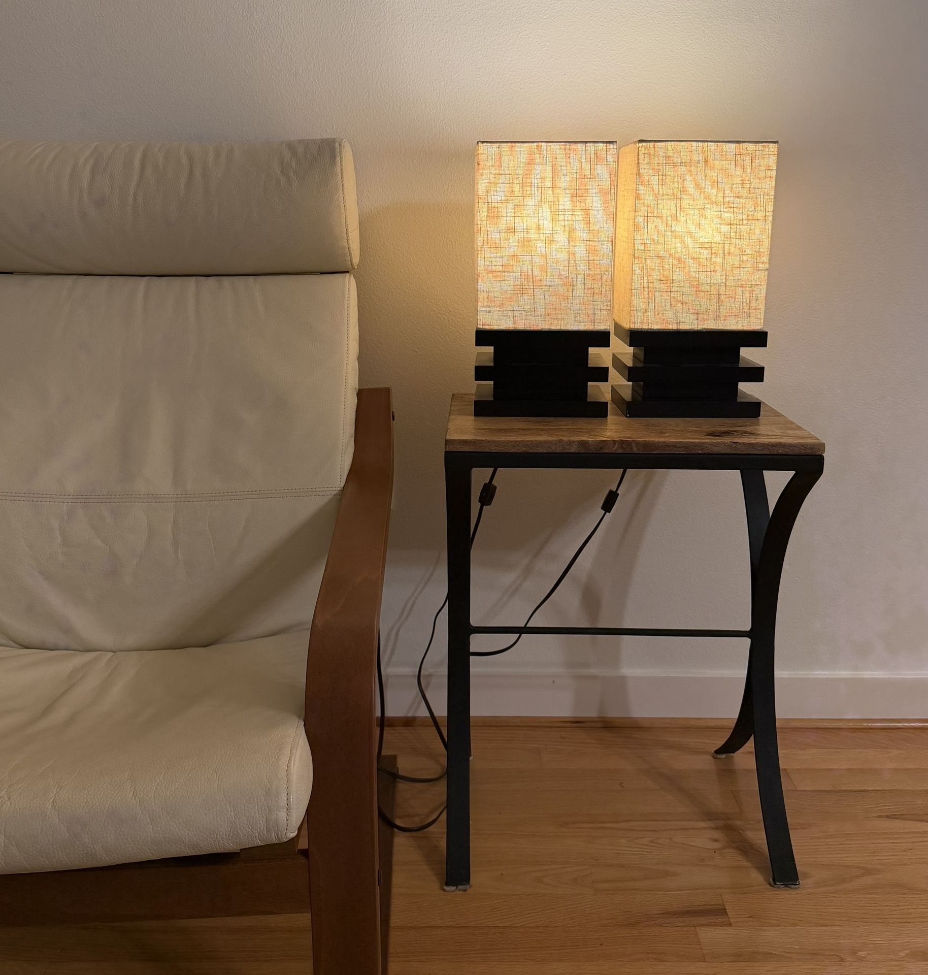 2 Table Lamps, Fabric and Black Wood