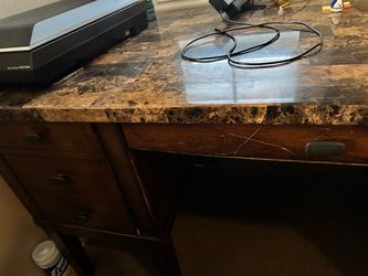 Wood Desk with Marble-Look Top