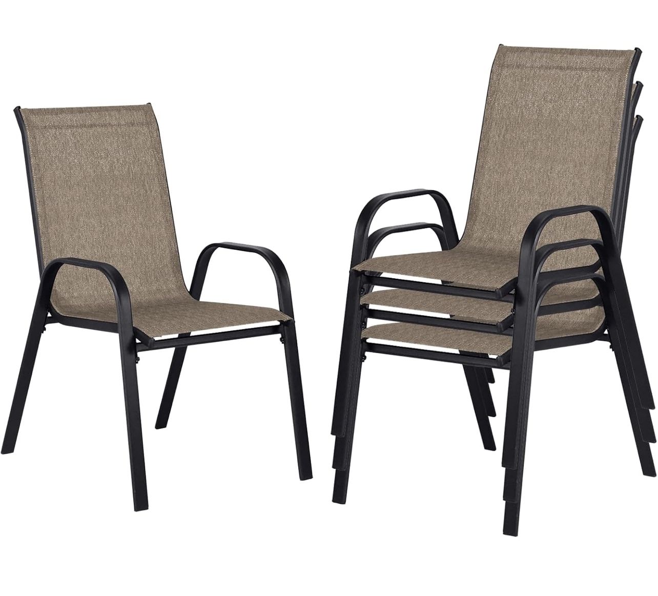 Set of 4, Outdoor Dining Chairs, Outdoor Patio Dining Sets with Cooling Fabric, for Lawn, Porch, Pool, Garden, Brown
