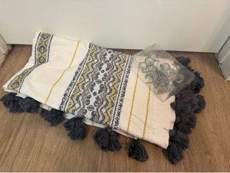 Never Used Anthropologie Boho Patterned Shower Curtain with Tassels and Crystal Hooks