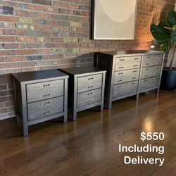 Ashley Baylow Rustic 6 Drawer Dresser + 2 Nightstands Set – $550 Delivered