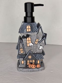 Halloween Haunted House Soap Dispenser Resin Ghost Pumpkin Spooky Decor Gray