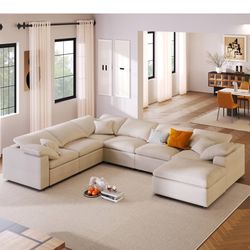 Beige/ White Sectional Sofa 