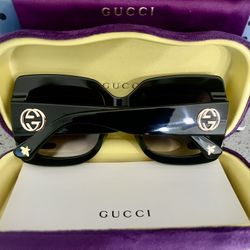 New Gucci GG0083s Oversized Square Women Black Sunglasses