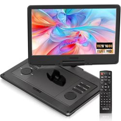 15.6" FHD Portable DVD Player with 13.3" Swivel Screen, 1920 * 1080P Car Player for Kids, 4 Hours Rechargeable Battery Support USB/SD Card, Multiple D