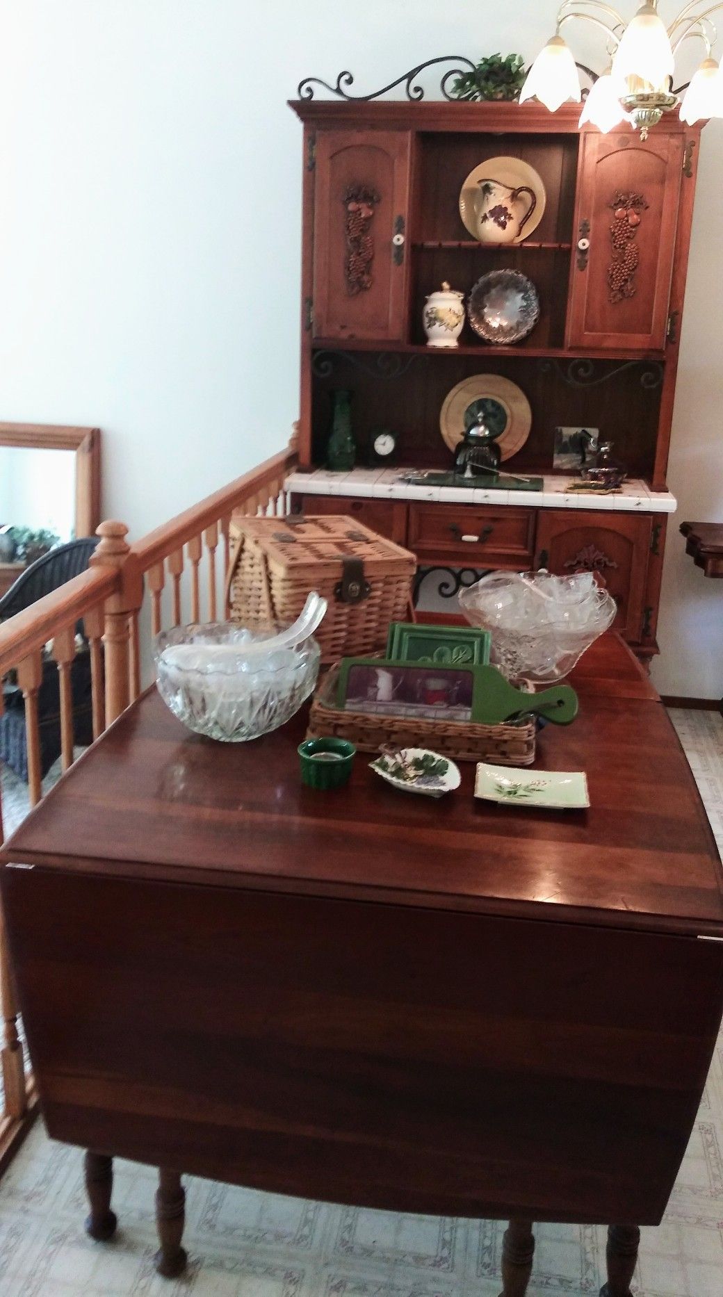 HOLIDAY SALE Gorgeous Mahogany DropLeaf Table $119 + 200 yr old Flame Mahogany Game Table, 2pc Buffet Cabinet w/ Wrought Iron Drawer Shelving + READ⏬️