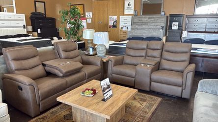 Reclining Sofa & Loveseat Set w/ Cup Holders - 3 Colors
