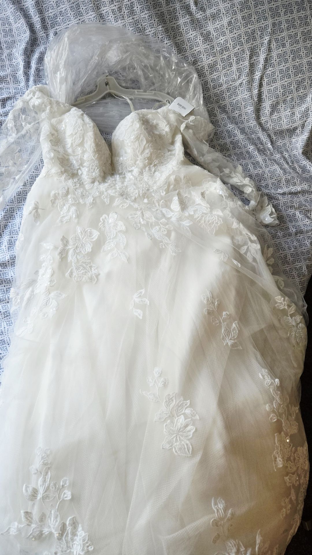 Galina Signature Plunging Long Sleeve Tulle Ball Gown
