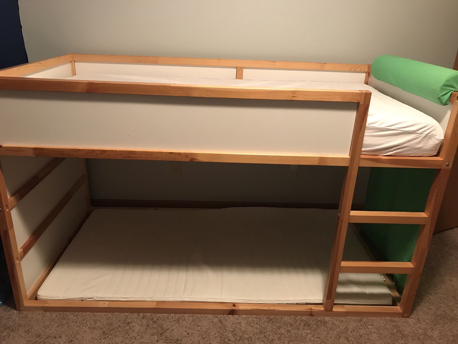 Modern kids bunk bed with mattress and accessories