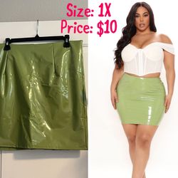 Sage Green Faux Leather Mini Skirt