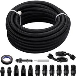 BDFHYK 25FT 5/16" ID PTFE Fuel Line Kit 6AN PTFE Fitting Compatible with E85 Ls Swap Fuel line kit, Nylon Stainless Steel Braided Fuel Hose  Size: 6AN