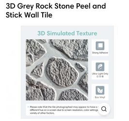 3D Grey Rock Stone Peel & Stick Wall Tile