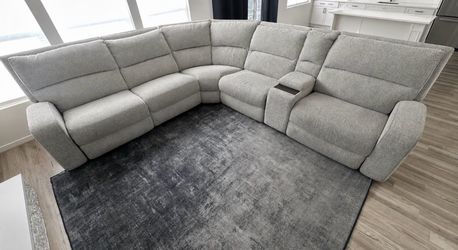 Large Gray Fabric Sectional Sofa with Console