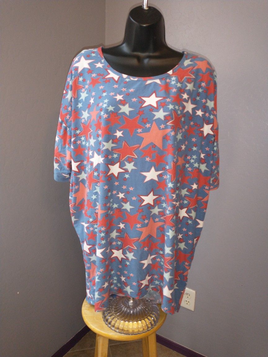 Lularoe Irma Tunic American size large red, white and blue
92% polyester and 8% spandex