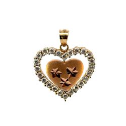 Woman’s Ladies 14k Two Toned Rose Yellow Gold CZ Cubic Zirconia Heart Charm Pendant For Necklace GP3111056