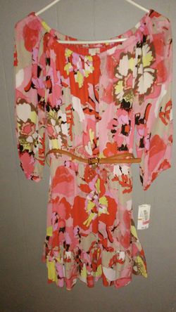 (New)GB Red & Pink Flower Dress, Belt Sz Sm $15