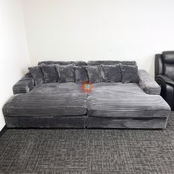 Oversized Corduroy Sleep Sofa Bed, Double Chaise Modular Sectional Couch
