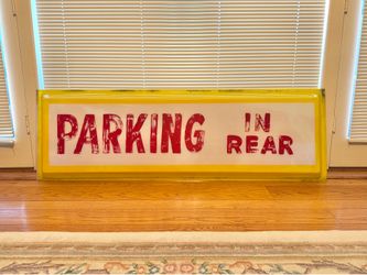 Vintage Parking In Rear Acrylic Sign 6ft x 2ft White