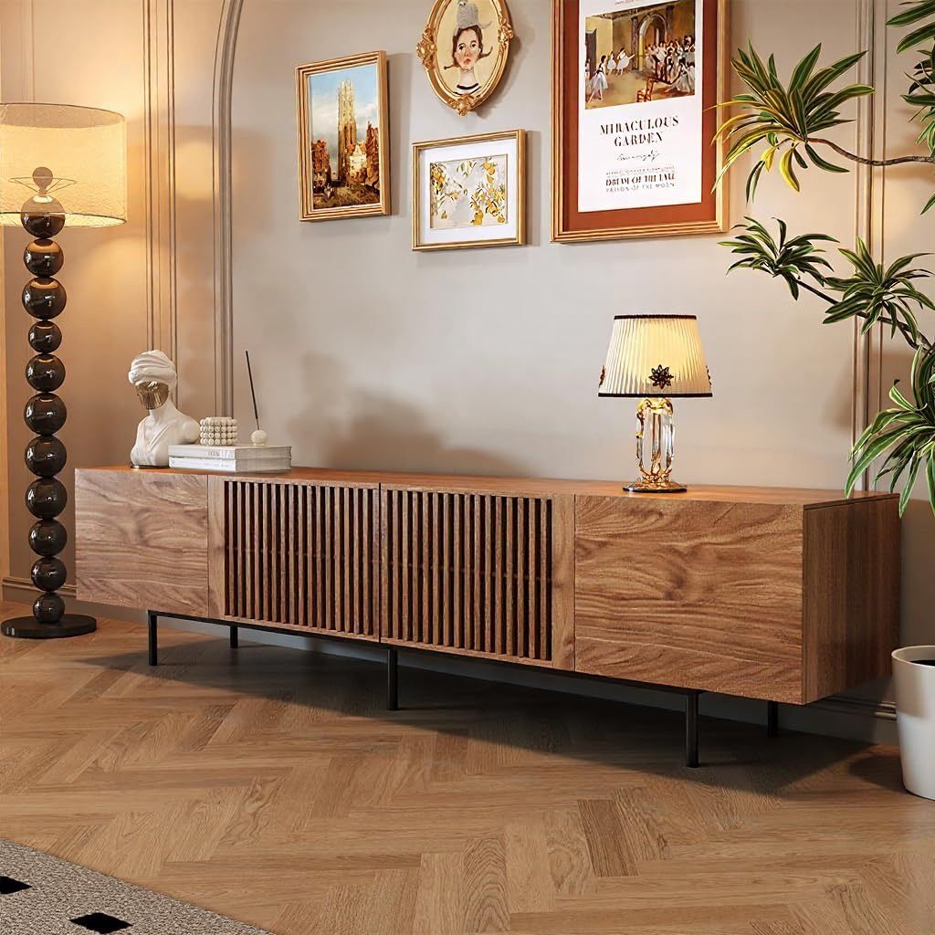 70.87″ Mid Century Modern Walnut TV Stand with Grille Doors, Storage Cabinets,Entertainment Center for TVs Up to 80",Media Console for Living Room or