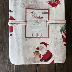  Pottery Barn Kids Twin Holiday Heritage Santa Organic Sheet Set