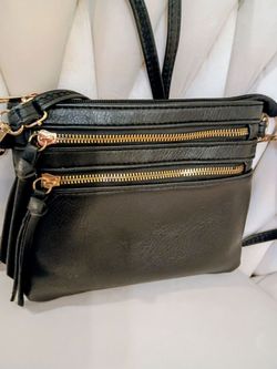 Black Crossbody Bag with Gold Zippers
