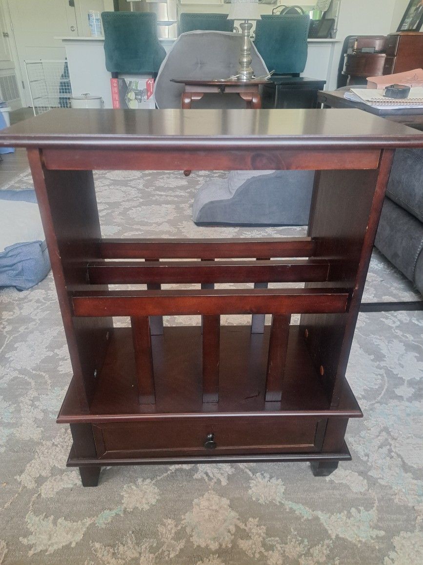 Side Table With Drawer And Bookholder