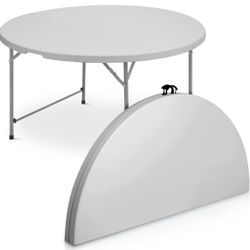 4.5Ft Round Folding Table, Indoor Outdoor Plastic Dining Card Table with Handle and Lock for Picnic Party Banquet Wedding, Gray