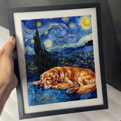 Golden Retriever "Starry Night" Art Print Dog art print