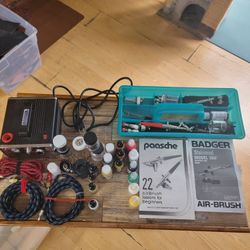 Airbrush Equipment Three Airbrushes One Badger 360 Pache Single Action Number 22 Compressor All Hoses Bottles Of Paint Toolbox To Tow It In Everything
