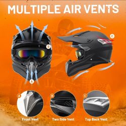 Brand New OUMURS Adult Dirt Bike Helmet 4Pcs Set - Matte Black / Size L (DOT Approved)