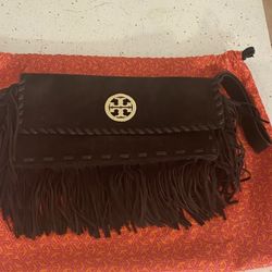 Tory Burch Dark Brown Fringe Clutch Wristlet