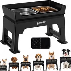 3-in-1 Elevated Dog Bowls - 6 Height Adjustable Raised Dog Bowl Stand, Double Deck Design Mess Proof, Feeding Station with 2 Stainless Steel Bowls & L