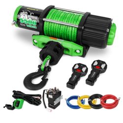 5500 LBS Winch 12V Electric ATV/UTV Synthetic Rope, 2pcs Wireless Remote and Winch Stopper for Towing Jeep Off-Road SUV Truck Car Trailer Boat