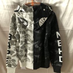 Bape x Neighborhood Split Camo Shark Hoodie