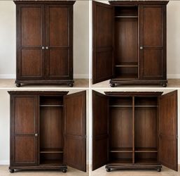 Dark Wood Antique-Style Double Door Wardrobe Armoire
