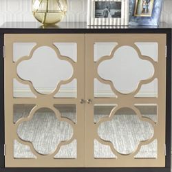 Mussel Blk & gold 2-door Mirrored Accent Cabinet 