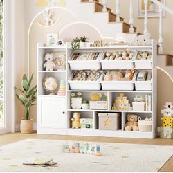 White Kids Toy Organizer w/ Storage Bins – 55” Wide – New