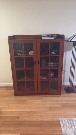 Mission Style Oak Bookcase with Glass Doors