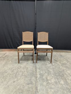 Pair of Wooden Frame Cane Back Folding Chairs
