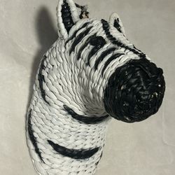 Vintage Wicker Rattan Zebra Wall Hanging Safari Nursery Decor Zebra Head Mount