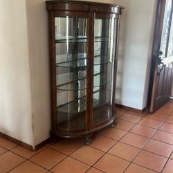 Antique Curved Glass Trophy Display Hutch