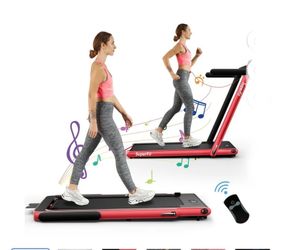 Costway Up To 7.5MPH 2.25HP 2 in 1 Single Display Screen Treadmill Remote Control W/ APP Control Speaker Red