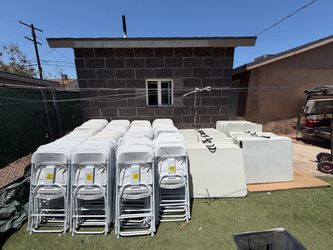 White Folding Chairs and Folding Tables Lot