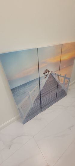 3-Panel Pier Sunset Canvas Wall Art